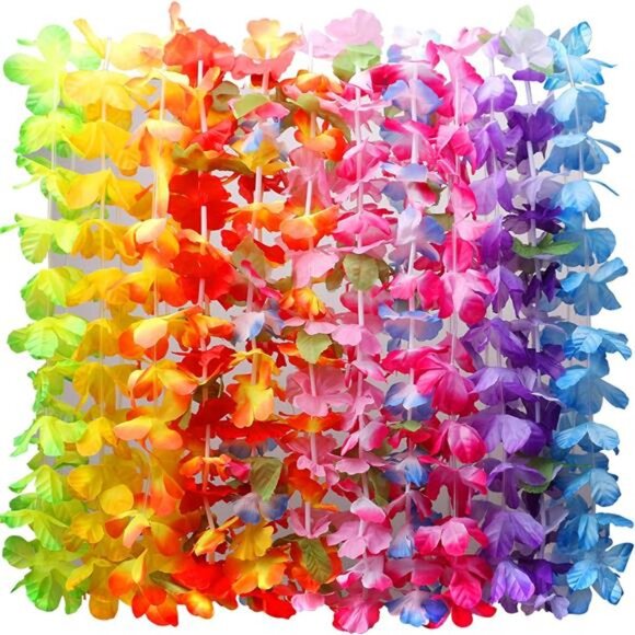36 Counts Hawaiian Leis Necklace Tropical Luau Hawaii Silk Flower - Picture 6 of 8